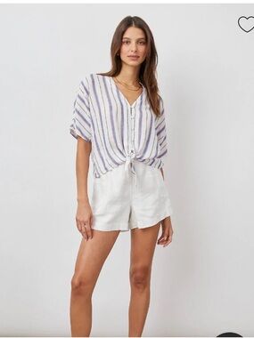 Rails Thea Striped Button-Up Shirt in Pastel Peach, Blue, and green